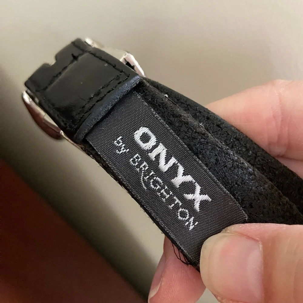 BRIGHTON Black leather LOGAN Onyx belt w/Silver Medallions Golf Scenes Mens 42